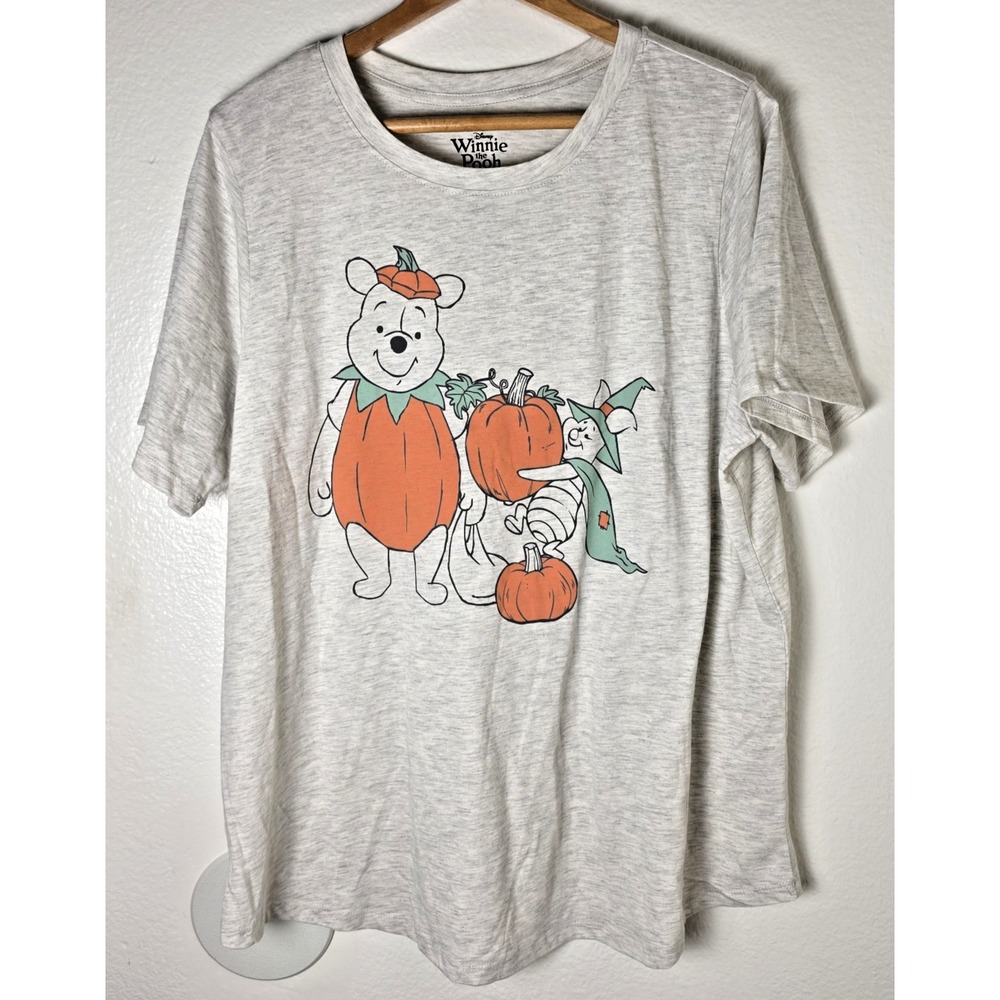 Winnie the Pooh & Piglet Halloween Pumpkins T-Shirt Disney Heather Oatmeal Sz 0X